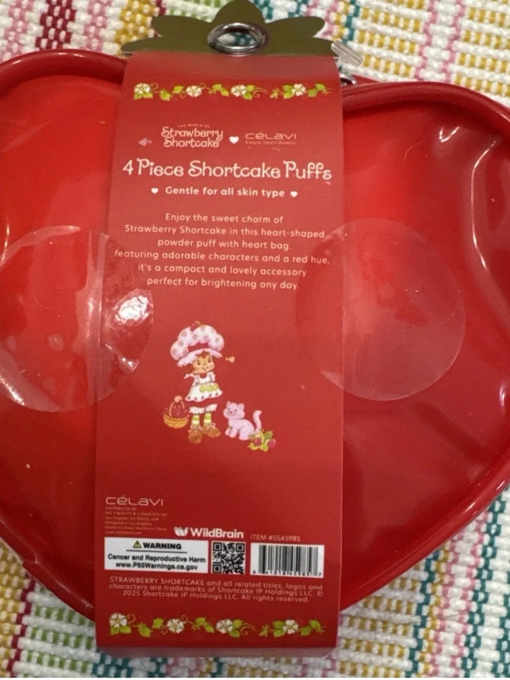 Strawberry Shortcake Heart Puffs Tin - Red reusable pouch with strap